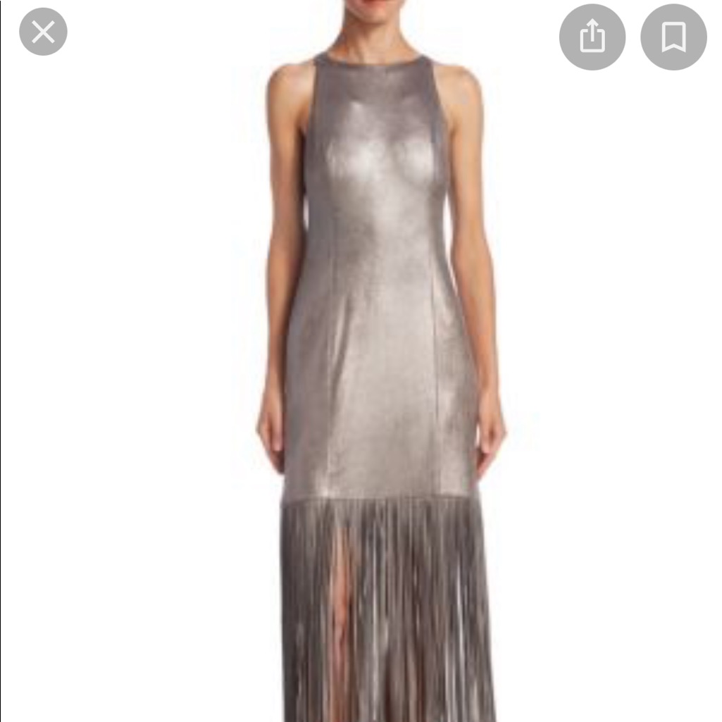 Metallic Halston Heritage Maxi With Fringe Skirt
